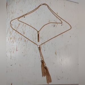 Double Chain Pendant Tassel Long Bronze Necklace Jewelry Boho Accessory Chic